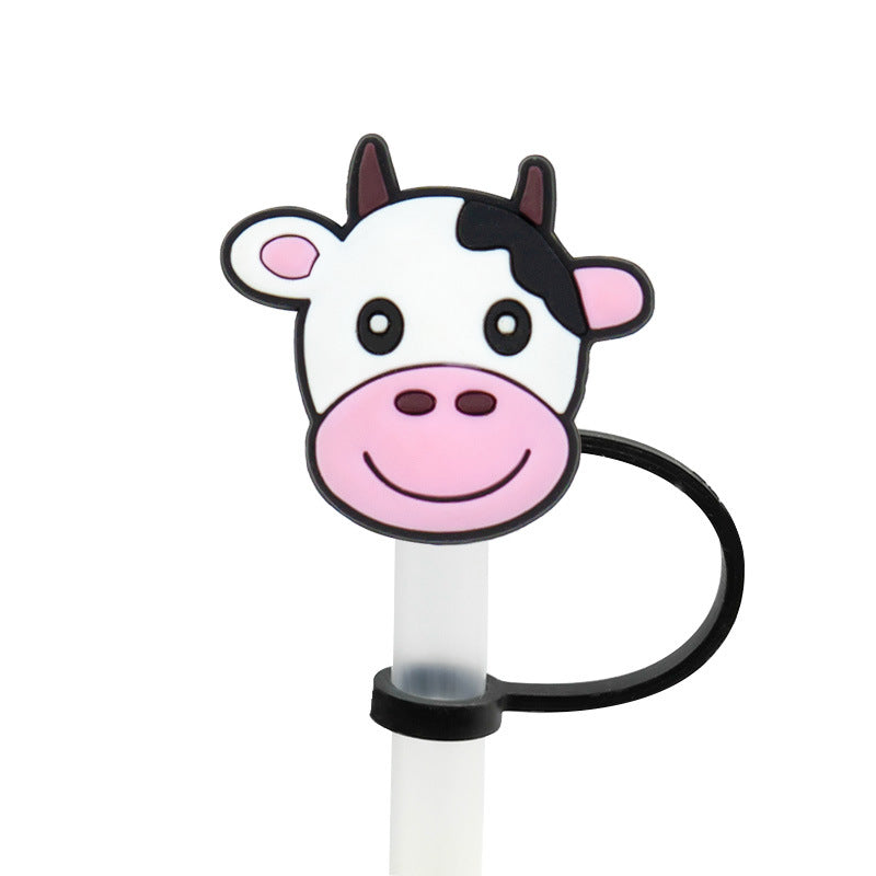 Wholesale 10PCS Cartoon Cow Milk Box Silicone Dustproof Straw Stopper